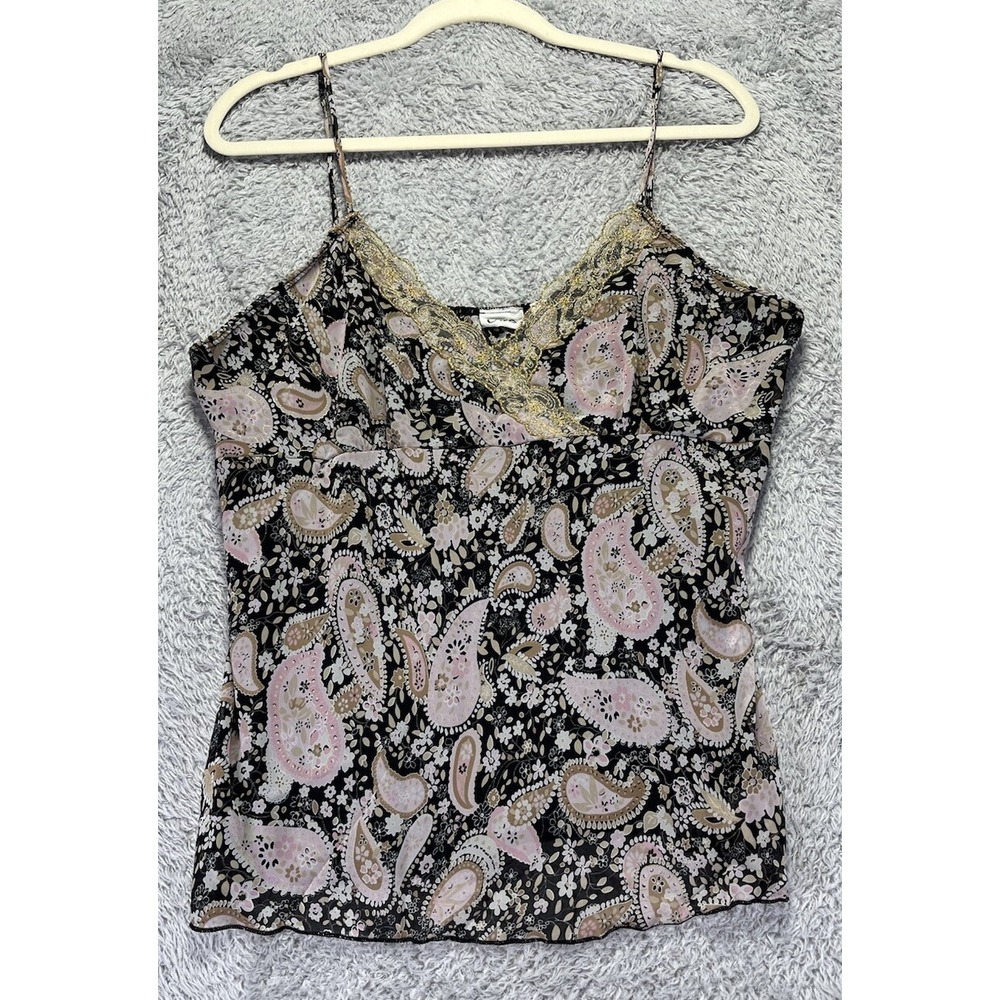 Cato XL Babydoll Tank Top Pink Black Gold Lace Sweetheart Neck Y2K Fairy Paisley